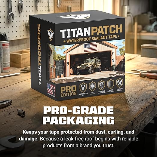 TITANPATCH PRO Waterproof Sealant Tape – Black 4" x20' – Stops Leaks Fast & Stays Sealed for 15+ Years – Sticks to RVs, Roofs, Pools, Boats, Gutters – Built for Harsh Weather (-40°F to 190°F)