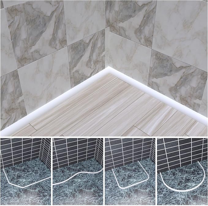 Duzzy 98 Inch Flexible Quarter Round Molding, Silicone Rubber Peel and Stick Shower Water Barrier Suitable for the Shower Corner or Kitchen Countertop Sink and Cooktop