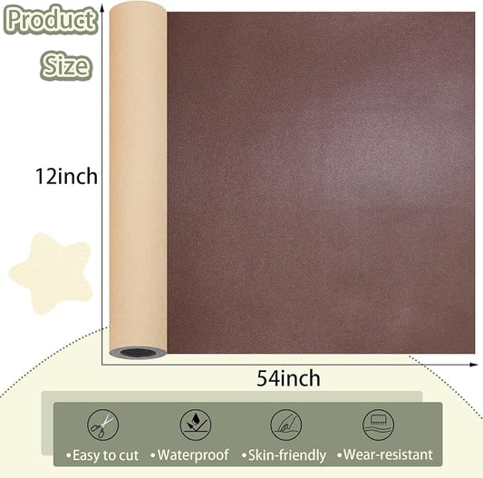 Leather Repair Patch for Furniture, 12×54 Inch Self Adhesive Leather Repair Tape, 1 Roll Vinyl Leather Repair Kit for Sofa Jackets Couches Handbags Kitchen Stools Luggage (Deep Brown)