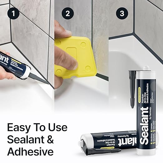 Anthracite Gray Kitchen & Bathroom Sealant & Adhesive Hybrid Polymer | Superior to Silicone Caulk Sealant | Waterproof, Paintable, Dark Gray | Ideal for Around Bathtub, Shower, Kitchen - 300ml 1 Pack
