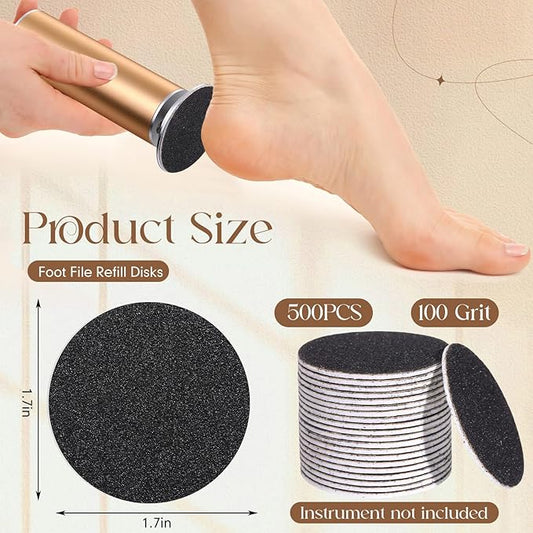 Gisafai 500 Pcs Sanding Replacement Pad Sandpaper Disk for Electric Foot File Callus Remover Tool Black Foot File Disc for Men Women Cracked Heels Dead Skin (100 Grit)