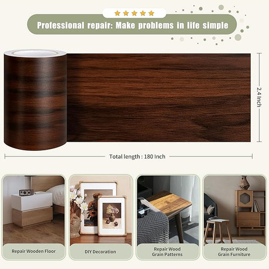 Besezx Wood Grain Repair Tape, 2.4" X15', Self Adhesive Wood Grain Repair Patch for Tables, Chairs, DIY,Baseboards, Doors, Windows, Floors and Furniture Renovation.(Brown)
