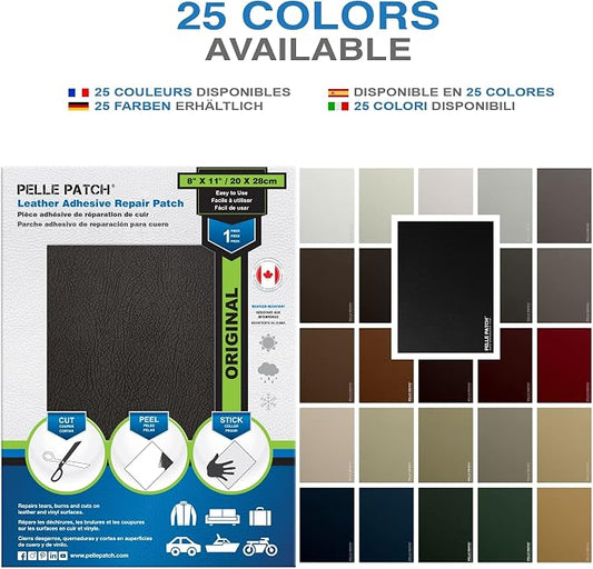 Black Leather Patch Car Seat Repair Kit - 25 Colors Available - Original 8x11 - Black