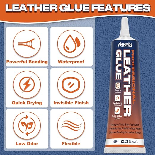 Leather Glue, 60ml Strong & Flexible Leather Adhesive-Waterproof | Quick-Dry & Clear Repair Glue for Shoes, Jackets, Handbags, Sofas, Car Seats & More – Long-Lasting Bond for Durable Fixes