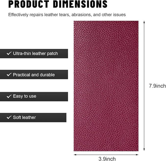 2 PCS Leather Repair Patch Tape, 4×8 Inch Waterproof PU Leather Tape Auto Upholstery Repair Patches, Self-Adhesive Cuttable Patch for Repairing Car Seats Sofas Chairs (Wine Red)