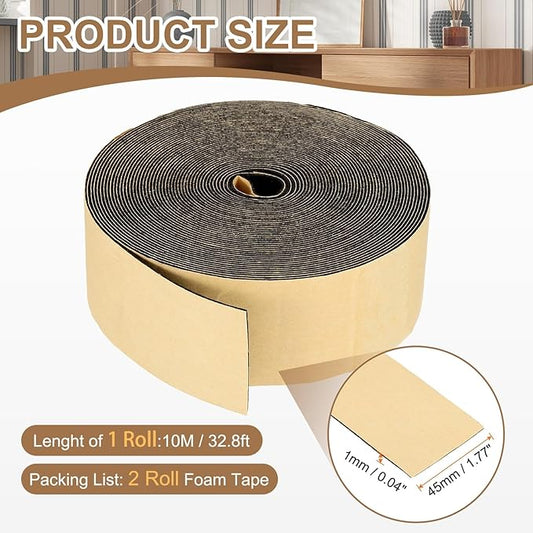 PATIKIL Foam Insulation Tape, 2Pcs 1-3/4" W x 1/16" t x 32.8FT Self Adhesive Weather Stripping Door Seal Strip for Door Window Air Conditioning, Black