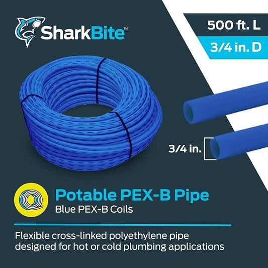 SharkBite 3/4 Inch x 500 Feet Blue PEX-B, Made in the USA, Flexible Water Pipe Tubing for Plumbing, U870B500