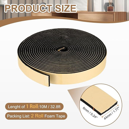 PATIKIL Foam Insulation Tape, 1-3/4" W x 1/4" t x 32.8FT Self Adhesive Weather Stripping Door Seal Strip for Door Window Air Conditioning, Black
