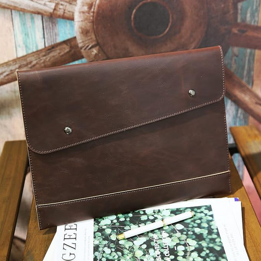 Vintage pu Leather 13" Certificate File Laptop Sleeve Case Business Clutch Envelope Bag Office Documents Folder (LHG22 Dark Brown)