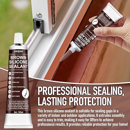 JAOJAO Brown Silicone Caulk, Brown Caulk Water-Resistant Adhesive Perfect Seal for Interior and Exterior Use Reliable and Effective Long-Lasting Protection for Doors Windows Siding Roofing,100g