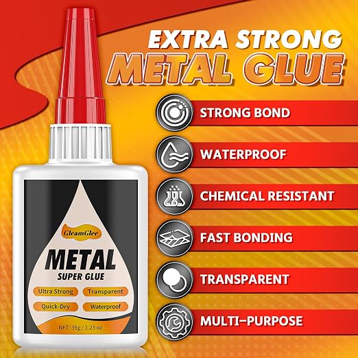 Super Glue for Metal and Stainless Steel 35g - Ultra Strong, Heavy Duty Waterproof, Heat Resistant, Quick-Dry, Clear Glue for Strong Bonding Between Metals, Other Materials, Jewelry Making