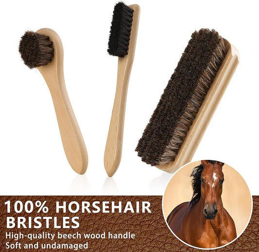 11 PCS Leather Care Kit - Horsehair Brushes,Saddle Soap,Waterproofing Wax,Mink Oil Conditioner,Polishing Cloth,Microfiber cloth,Boot Shoe Shine Cleaning Kit Gift for Men Cowboy Husband Dad 