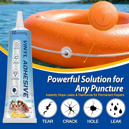 Air Mattress Patch Kit, Vinyl Pool Liner Repair Kit, Inflatable Repair Patch Kit for Air Beds, Hot Tubs, Inflatable Boats, Bounce House, Swim Rings & Toys (60ml)