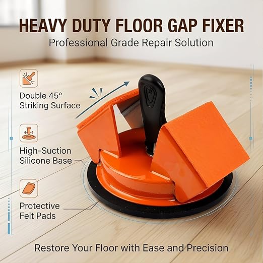Floor Gap Fixer Tool with 45° Striking Surface, Heavy Duty Floor Gap Repair Tool, Enhanced Vacuum Suction Cup Complete Laminate & Vinyl Flooring Repair Kit with 6 Reusable Sticky Pads and Slot Cutter