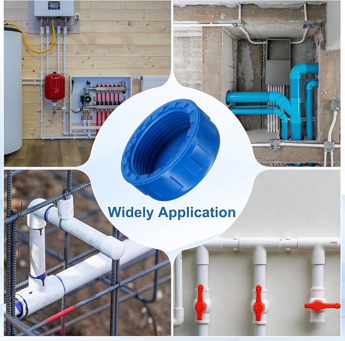 uxcell 5Pcs 1-1/4 Inch PT Female Thread PVC Pipe Fitting Cap, Cleanout Water Drain End Caps, Pipe Plug Socket Fittings with Tape for Water Heater Supply Lines, Plumbing, Blue