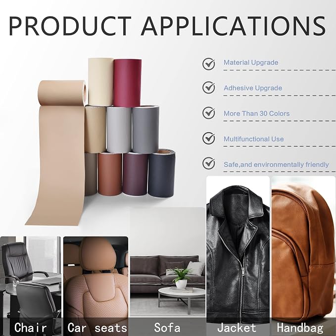 YAFLC Leather Repair Patch for Furniture, 4" x 63" Self Adhesive Leather Repair Kit Vinyl Repair Tape for Car Seat Sofa Jackets Couches Chair Dark Brown