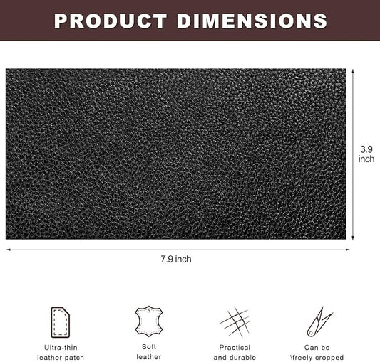 2 PCS PU Leather Patch for Car Seat Repair, 8 × 4 Inch Waterproof Auto Upholstery Cuttable Patches, Self-Adhesive Seat Leather Tape Portable Repair Kit for Vehicles (Black)