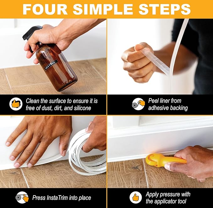 InstaTrim Peel & Stick Flexible Caulk Tape & Trim, Easy to use, self-Adhesive, Caulk sealant for Floors, Doors, Windows, counters, tubs and More - Made in USA, 3/4 inch x 10 feet, Ivory