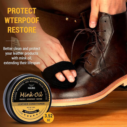 Mink Oil for Leather Boots, Boot Leather Care Kit, Leather Shoe Care Kit for Cowboy Boots, Work Boots, Leather Conditioner and Cleaner All-Natural Waterproof Soften and Restore Shoes
