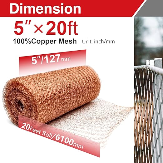 5 Inch×20 ft Copper Mesh Rodent Control, 100% Pure Copper Barrier for Mice Rat and Snail, Gap Filler for Home Repair and Gardening, Includes Scissors, Gloves and Trowel
