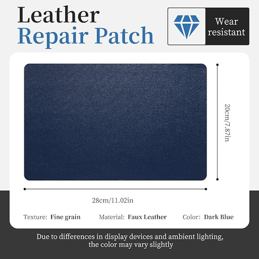 Fadoub Leather Repair Patch Tape Self-Adhesive, 8x11In Heavy Duty Vinyl Patch, Leather Repair Kit for Furniture, Sofa, Couch, Office Chair, Car Seat, Car Interior(Dark Blue-Fine Grain)