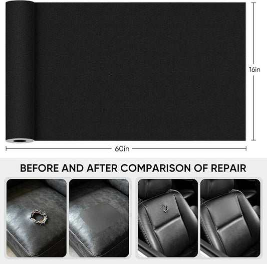 Leather Repair Tape,16 x60 Inches Self Adhesive Leather Repair Patch,Leather Repair Kit for Furniture,Couches,Car Seats,Cabinets,Handbags(Black)