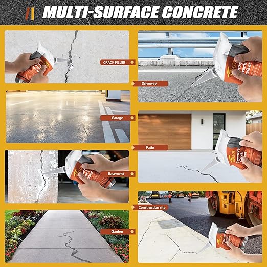 Concrete Crack Filler,Cement Crack Sealant, High Elasticity Crack Filler Repair Sealer, Self Leveling Waterproof Caulking Glue Sealing Adhesive for Concrete (Grey,2 Pack)