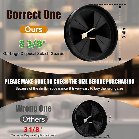 3 3/8" Garbage Disposal Splash Guard, QCB-AM Sink Baffle Replacement for InSinkErator Evolution Series, Upgraded Removable Quiet Collar Drain Plugs, Garbage Disposer Accessories, Black