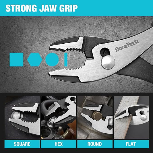 DURATECH 8 Inch Slip Joint Pliers, Pliers Tool with Comfortable TPR Handle, High Carbon Steel, Strong Sharp Teeth, Pliers for Tightening, Loosening and Gripping Nuts and Bolts
