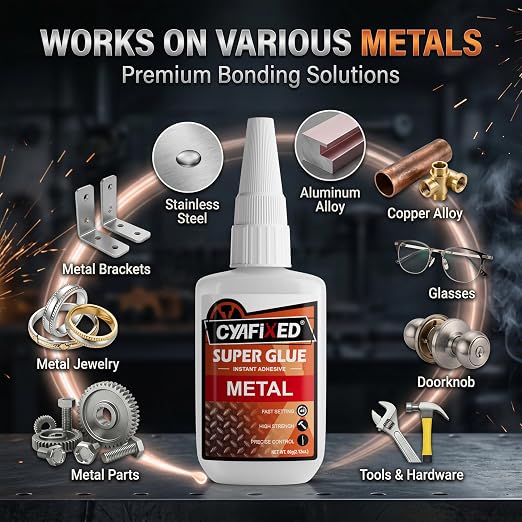 Metal Super Glue Heavy Duty 2oz Clear CA Glue for Metal Stainless Steel Aluminum Brass Jewelry, Instant Cyanoacrylate Adhesive Bonding High Strength Superglue Liquid with Precision Tip Waterproof
