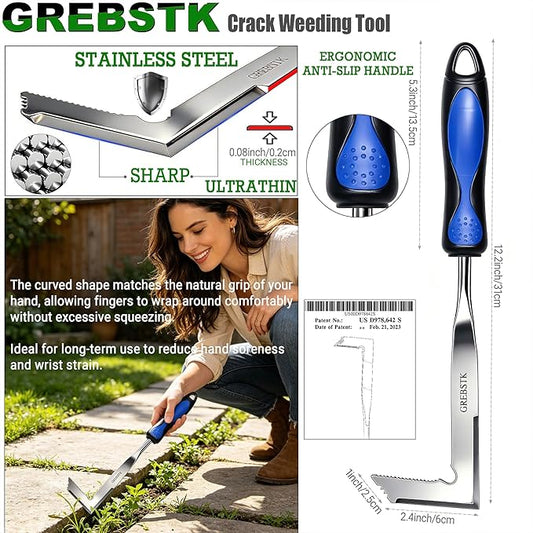 GREBSTK Crack Weeder Crevice Weeding Tool Stainless Steel Manual Weeder Gardening Tool