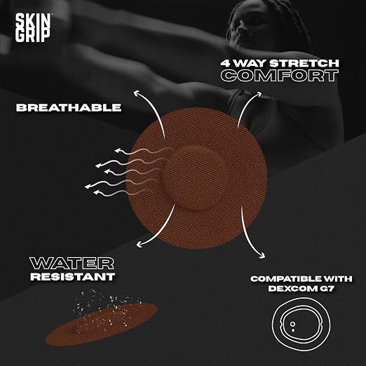 Skin Grip Adhesive Patches Compatible with Dexcom G7 & Stelo CGM – Waterproof & Sweatproof Cover for Continuous Glucose Monitor Sensor, Stays Secure for 10-15 Days – 20 Pack, Chocolate