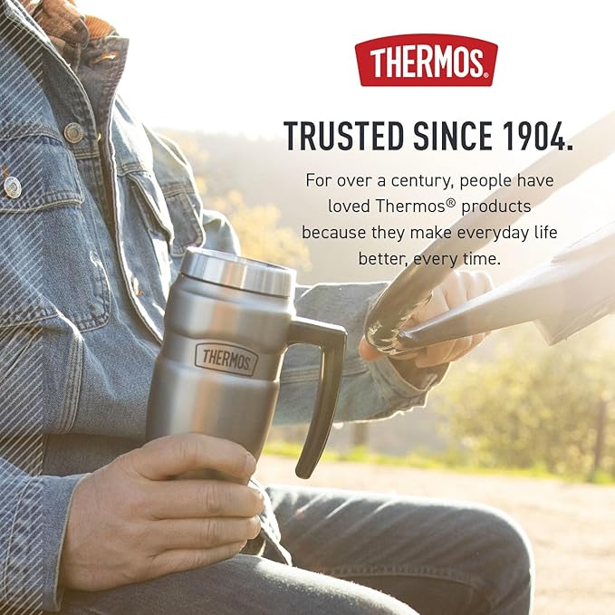 THERMOS Stainless King Vacuum-Insulated Travel Mug with Handle - 16oz, Rustic Red, Thermos Tumbler for Hot/Cold Drinks, Leak-Proof & Sweat-Proof Stainless Steel Coffee Mug with Lid (Pack of 4)