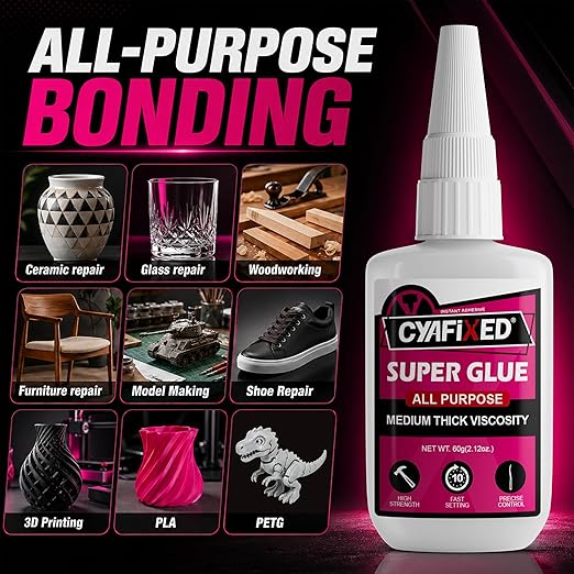 Precise Control Super Glue Pro Kit 120 Gram, Instant Cyanoacrylate (CA) Glue with Anti-Clog Caps & Precision Microtips for Woodworking Crafts 3D Prints, Strong Repair for Ceramic Plastic Glass Shoe