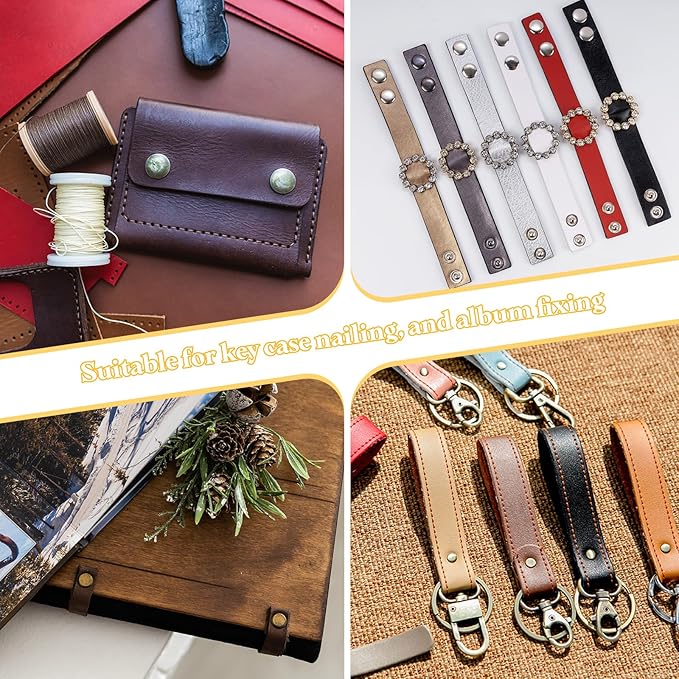 uxcell 120 Sets Leather Rivets, 8mm Double Cap Rivets, 6mm Height Tubular Metal Studs for Leather Craft Repair and Decoration DIY Clothes, Shoes, Bags, Belts, Red
