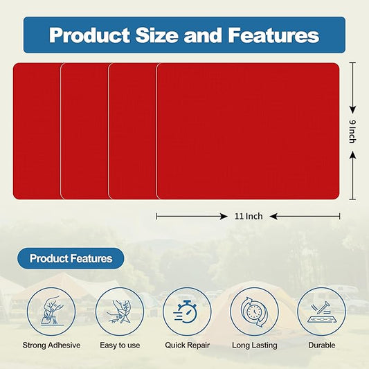 KING MOUNTAIN Self Adhesive Nylon Fabric Repair Patch, 9×11 Inches 4 Pcs, Quick Down Jacket Repair Patch, Waterproof Outdoor Gear Patch Kit for Tent,Backpacks,Umbrella, Gloves, Sleeping Bag (Red