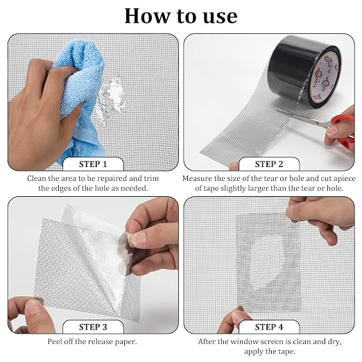 2″ X 30 FT Black Window Screen Repair Tape, Strong Adhesive Fiberglass Mesh Patch for Window & Door Screen Tears