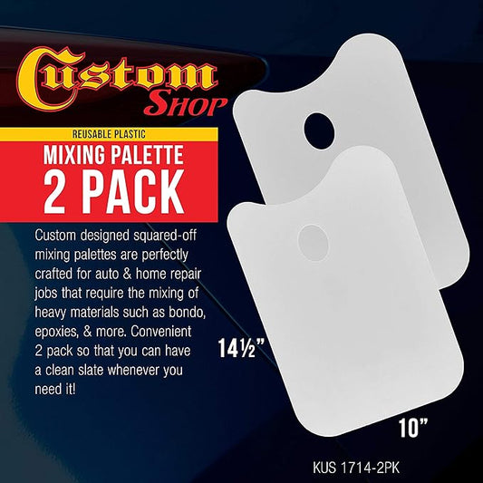 Custom Shop 14-1/2 x 10 Inch Plastic Body Filler Spreader Tools (2 Pack) for Automotive Body Fillers, Putties, Glazes, Epoxy Resin, Caulk, Glues - Double Sided Plastic Spreader Tool