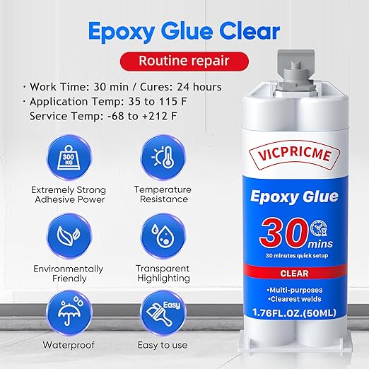 Epoxy Glue Clear, Bonding for Plastic, Metal, Ceramic, Wood, PVC, Stainless Steel, Tile, Water Pipes, the Strongest Plastic Repair Glue, 30 Minutes Waterproof Welding (3)