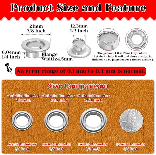 643Pcs Grommet Tool Kit 1/2 Inch(Inside Hole Size) Eyelet Kit with 320Pcs Eyelets Grommets, 320Pcs Washers, and Grommet Eyelet Pliers for Leather/Belt/Shoes/Crafts