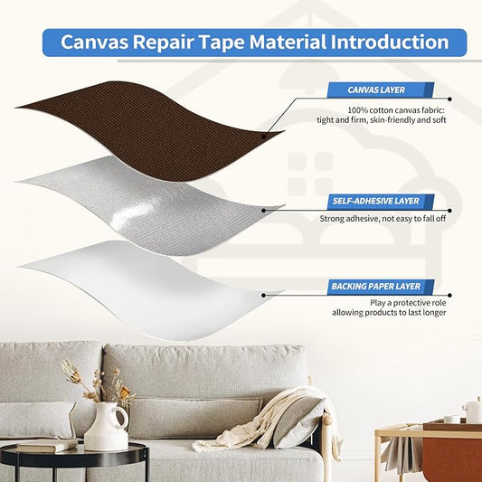 KING MOUNTAIN Canvas Repair Patch 16×60 Inch Self-Adhesive Waterproof Fabric Patch for Sofas, Tents, Furniture,Tote Bags, Car Seats (Dark Brown)