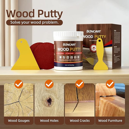 BONCART Wood Filler, White Oak Wood Putty, 9.87 Ounces - Repairs Broken Wooden Furniture
