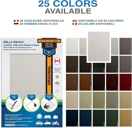 Self Adhesive Leather Repair Patch for Car Seat - 25 Colors Available - Original 5x8 - Grey
