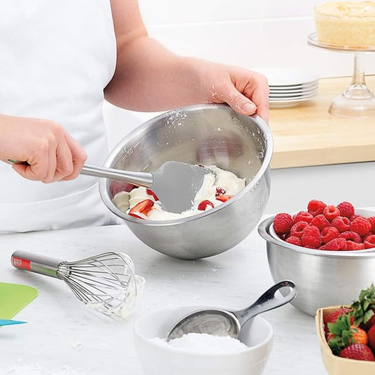 Tovolo Flex-Core Silicone Spatula Metal Handle for Scraping Bowls Mixing and Baking, Dishwasher Safe Heat Resistant Stainless Steel Silicone Spatula for Cast Iron and Nonstick Cookware, Oyster Gray