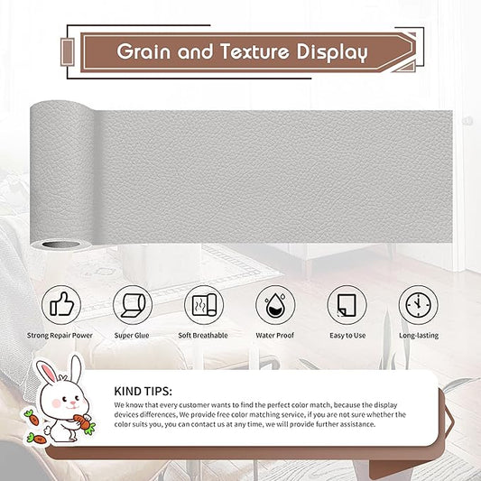KING MOUNTAIN Leather Repair Patch,4 x 63 Inches self Adhesive Leather Repair Tape for Damaged Leather Furniture, Sofa Seating,Car Seats, Leather Goods(Light Grey)