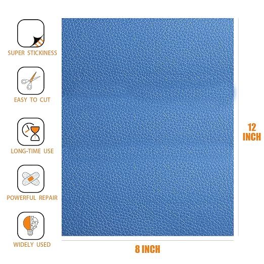 6 Pcs Leather Repair Patch, 8 in x 12 in Self Adhesive Leather Repair Tape with Wear-Resisting, Waterproof, PU Leather Repair Tape for Furniture, Couches, Car Seats, Chair (Sky Blue)