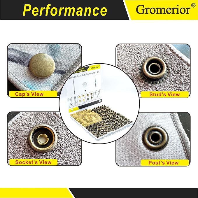 Premium 60 Sets(240pcs) 15mm Snap Button Kit, Marine Grade Stainless Steel Canvas Snap Kit with 3 Setting Tools, Heavy Duty Snap Fastener Kit for Fabric Leather Furniture Repairs DIY Projects