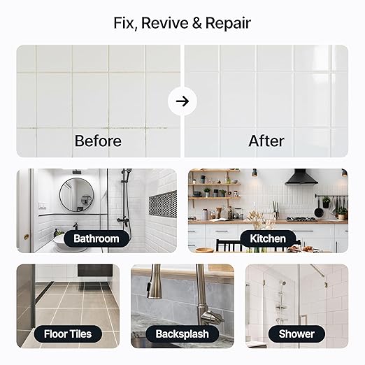 Hemway Light Grey Grout Reviver Kit | Ready Mixed Grout Repair 400g / 210ml with 4 Piece Profiling Tool Kit | Wall & Floor Tile Adhesive, Kitchen Bathroom Shower, Fast Drying
