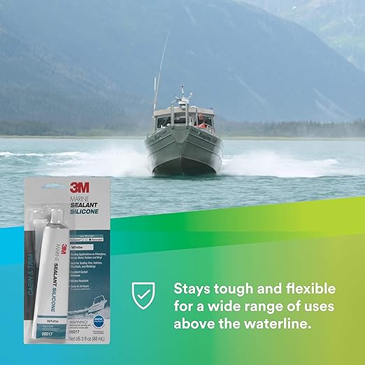 3M Marine Grade Silicone Sealant, PN08017, White, 3 oz Tube