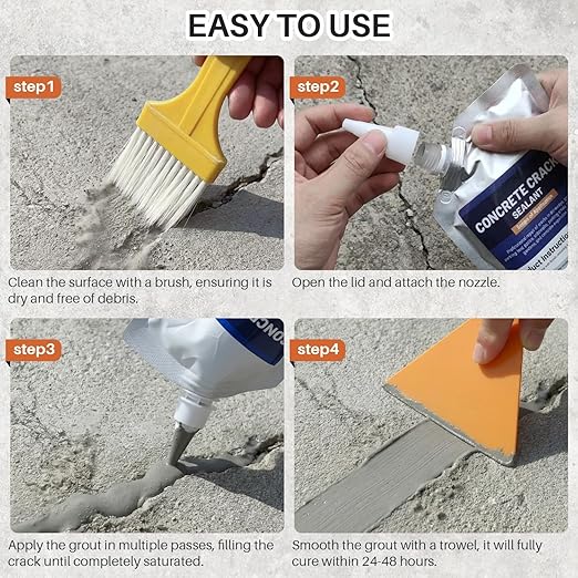 Concrete Crack Filler, Self-Leveling Magic Crack Filler for Concrete, Waterproof Repair Sealant for Cement Driveways, Patio, Sidewalk, Indoor & Outdoor, High Elasticity and Quick-Drying-4PCS